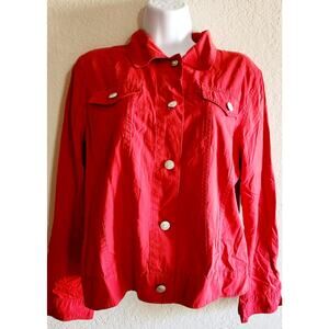 Hannah Red Button Up Pointed Collar Denim Jacket Large Lightweight Softshell